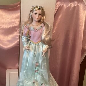 Elegant Porcelain Fairy  Princess Doll with Pink and Blue Dress